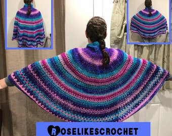 Half Moon Poncho - Lightweight Crochet with Turtleneck