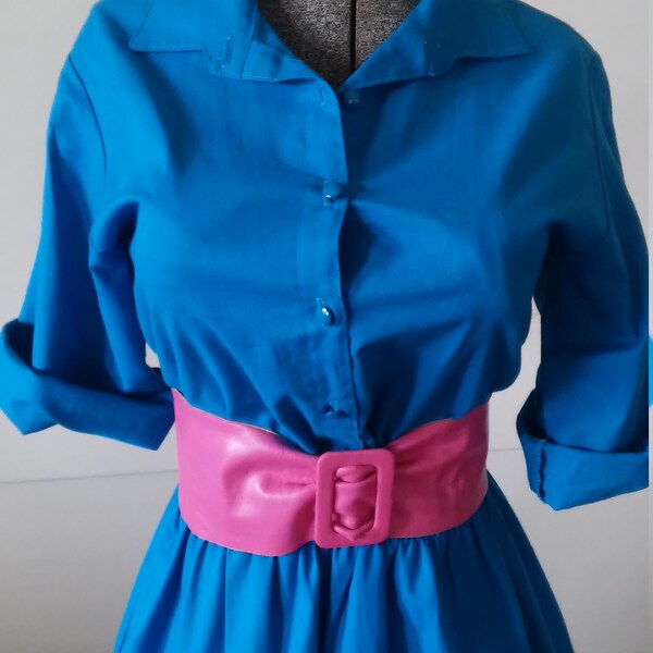 80s 50s Rockabilly Large Cotton Shirtwaist Dress L/XL