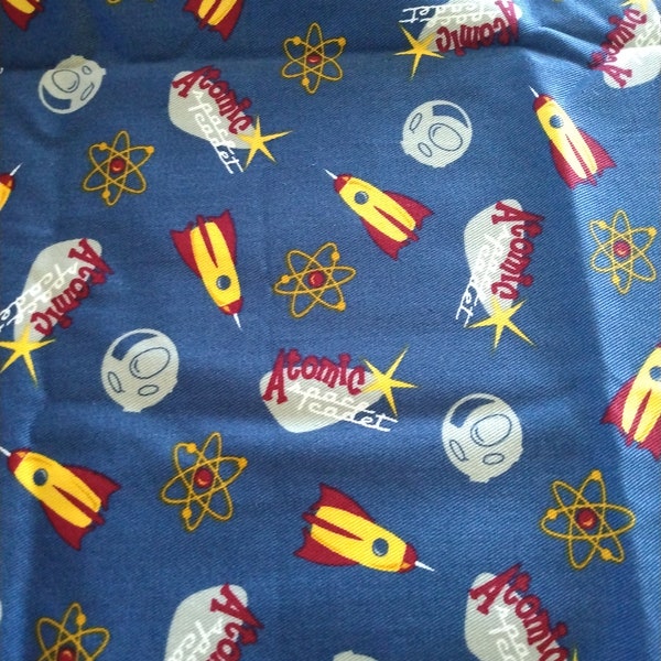 1+ Yards of 1940s 1950s  Midcentury Atomic Retro Rocket Boomerang Space Age Cotton Fabric 45" x 46"