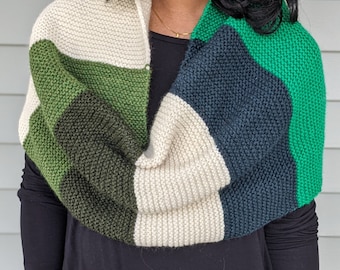 Oversized Colorblock Infinity Scarf - Chunky Cowl - Hand Knit Scarf