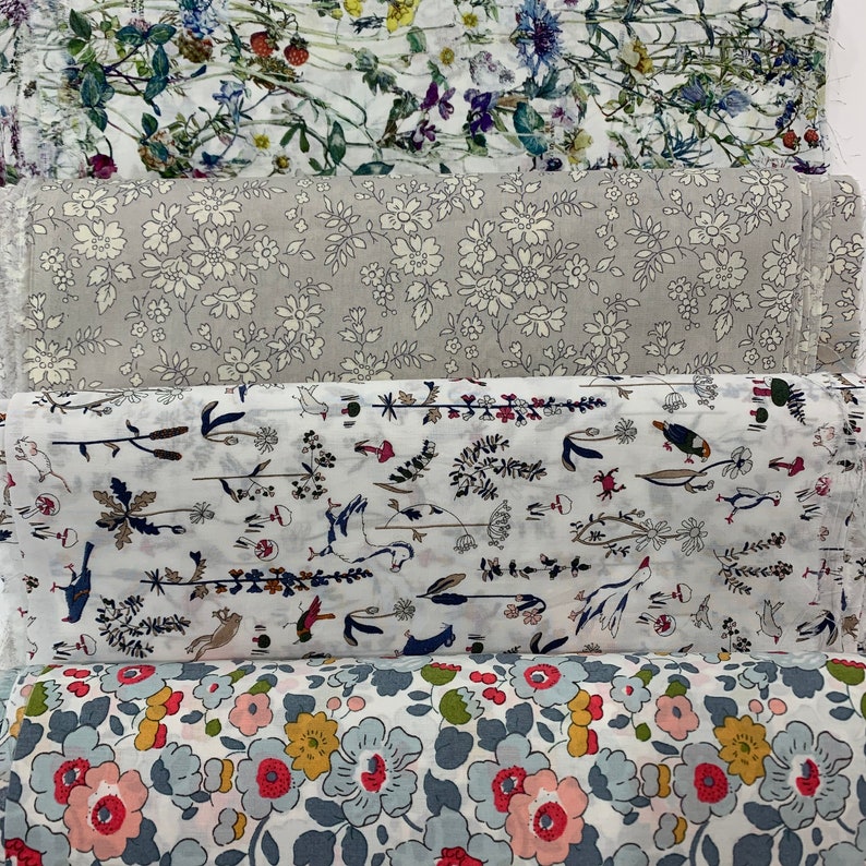 Liberty of London Printed Cotton Tana Lawn Fabric Mixed Remnants Greys /& Whites