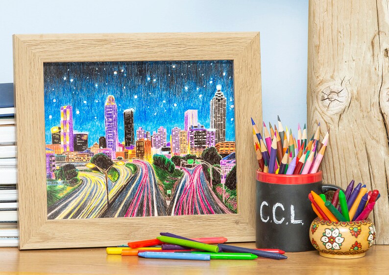 Atlanta Crayon Skyline Art Print Colorful Wall Artwork Etsy