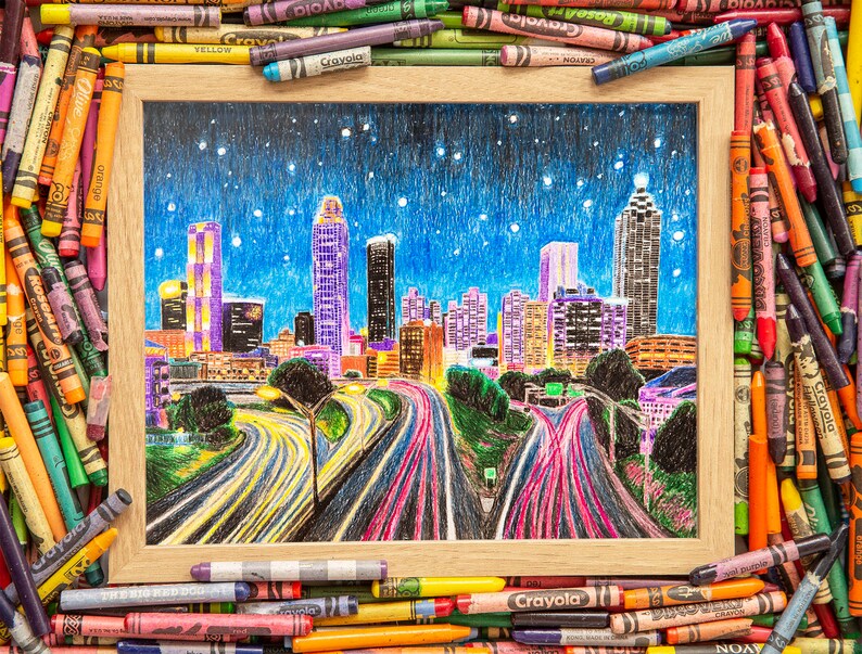 Atlanta Crayon Skyline Art Print Colorful Wall Artwork Etsy