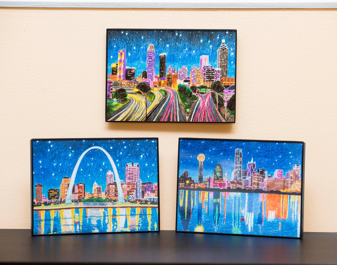 Atlanta Crayon Skyline Art Print Colorful Wall Artwork Etsy