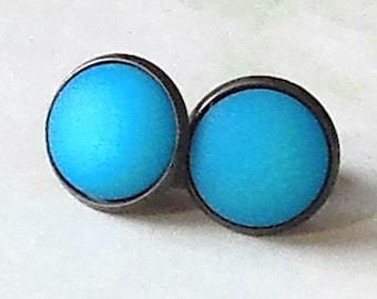 "Polaris turquoise" stud oorbellen, 1 paar, brons, cabochons 12 mm