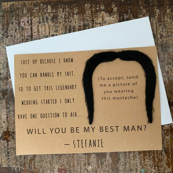 Suit up Mustache Proposal Card