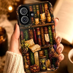 Bokhyllefodral Dark Academia Vibe Gothic Bookshelf Library Phone Case Bookish iPhone Case Bookworm Essentials Witchcore Estetisk Booklover