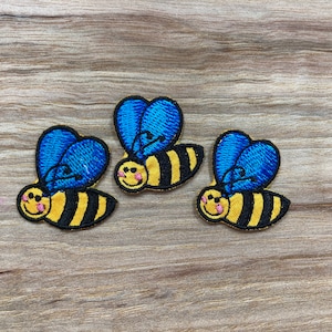 set 3 pieces, Bee embroidered patch, applique, iron on, kids, children, DIY, vintage, clothing