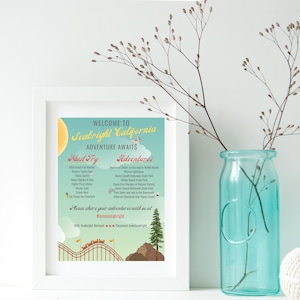 Poster di benvenuto Airbnb, poster VRBO, host Airbnb, cartello per case vacanze, poster di attività, Kauai Hawaii, Portland Oregon, Seabright CA