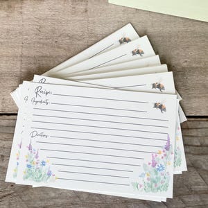 Cartes de recettes de fleurs sauvages, recette recto-verso 4 x 6, aquarelle florale, lot de 10, 20 ou 40