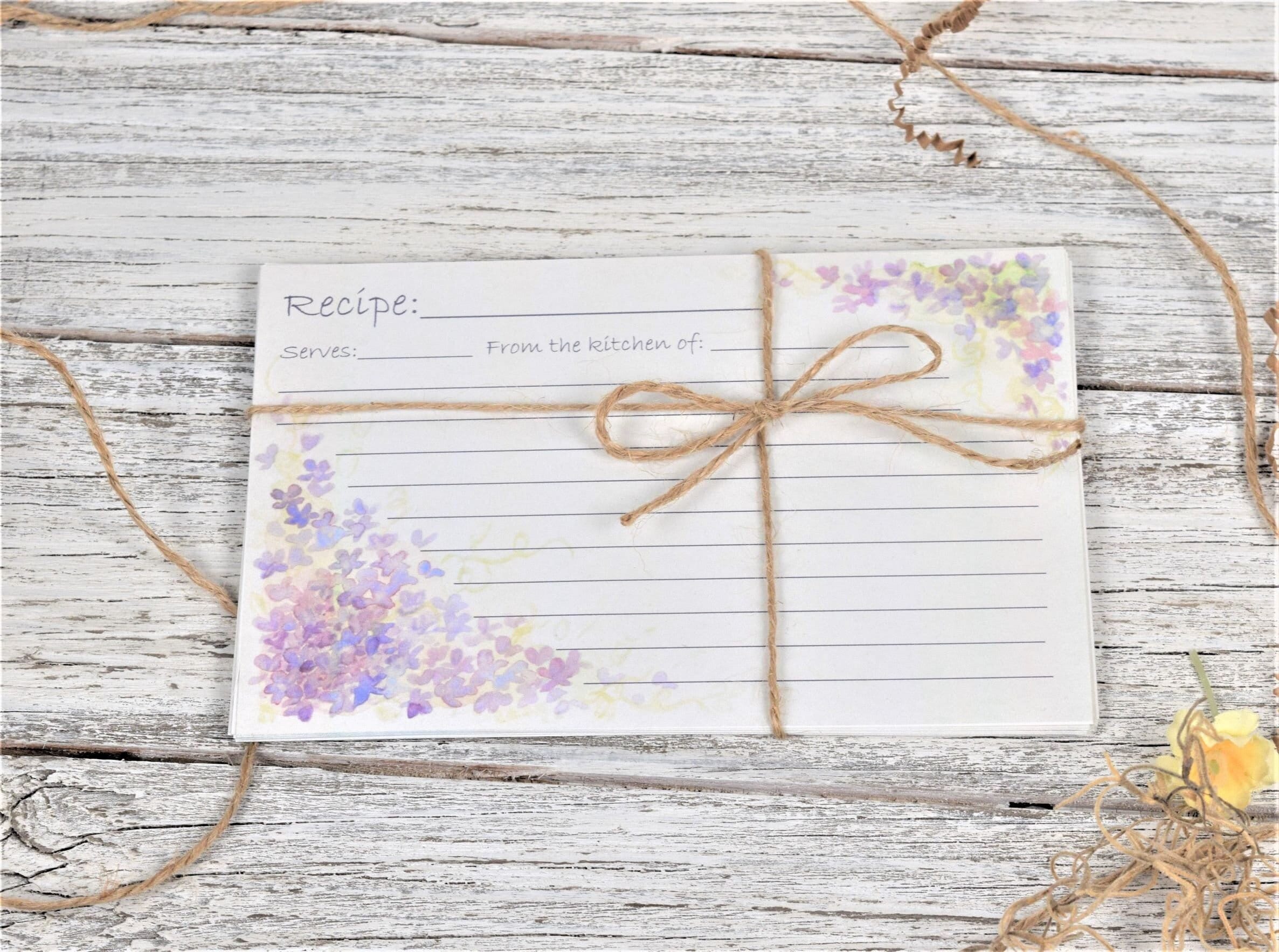 Lilac Recipe Cards (Set Of 25) 4x6 Inches. Double Sided Card Stock Elegant Pastel Purple Calligraphy Recipe Cards | Molly