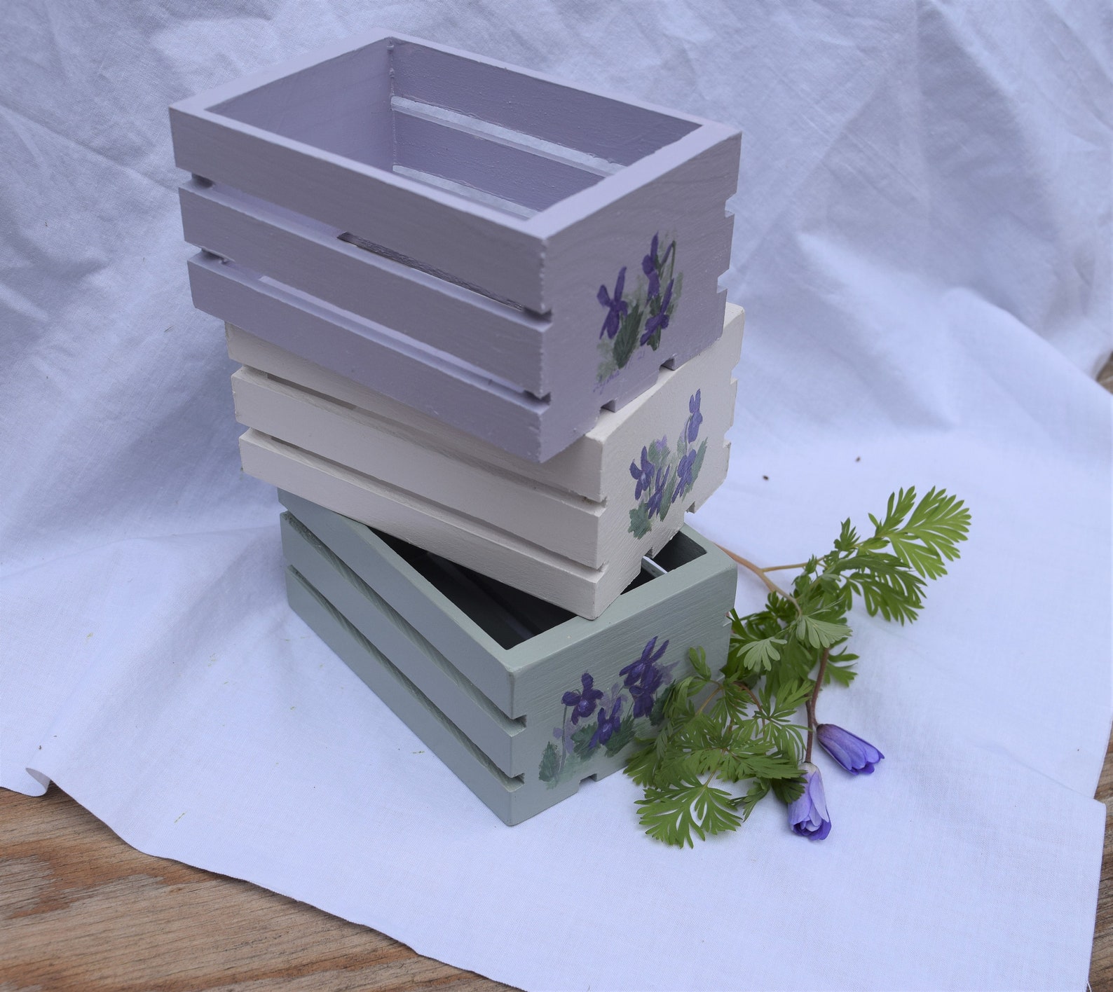 Hand Painted Wooden Mini Crate Hand Painted Crate Set Three Etsy