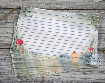 Watercolor Mushroom Recipe Cards: Woodland Toadstool Design