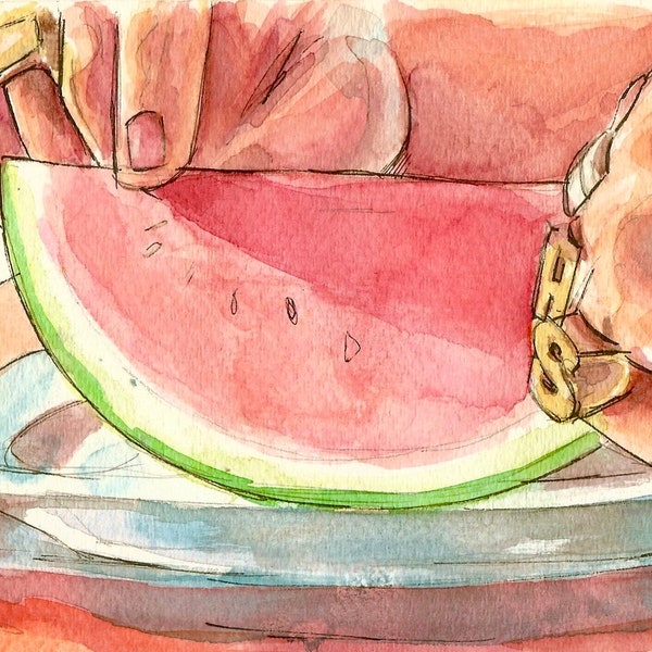harry styles watermelon sugar watercolor painting PRINT