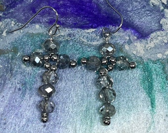 Cross Earrings, Crosses, Religious Earrings, Religious Jewelry, Gifts for her, Baptism Gifts, Crystal Earrings, Crystals, Dangle Earrings