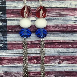 Chain Earrings, Fourth of July Earrings, Patriotic Earrings, Patriotic Jewelry, Fourth of July Jewelry, Dangle Earrings, Long Earrings, USA