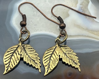 Antikgold Blatt Ohrringe: Boho Herbst Schmuck
