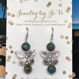 Butterfly Earrings, Butterfly Jewelry, Lace Agate beads, Lace Agate Earrings, Butterflies, Dangle Earrings