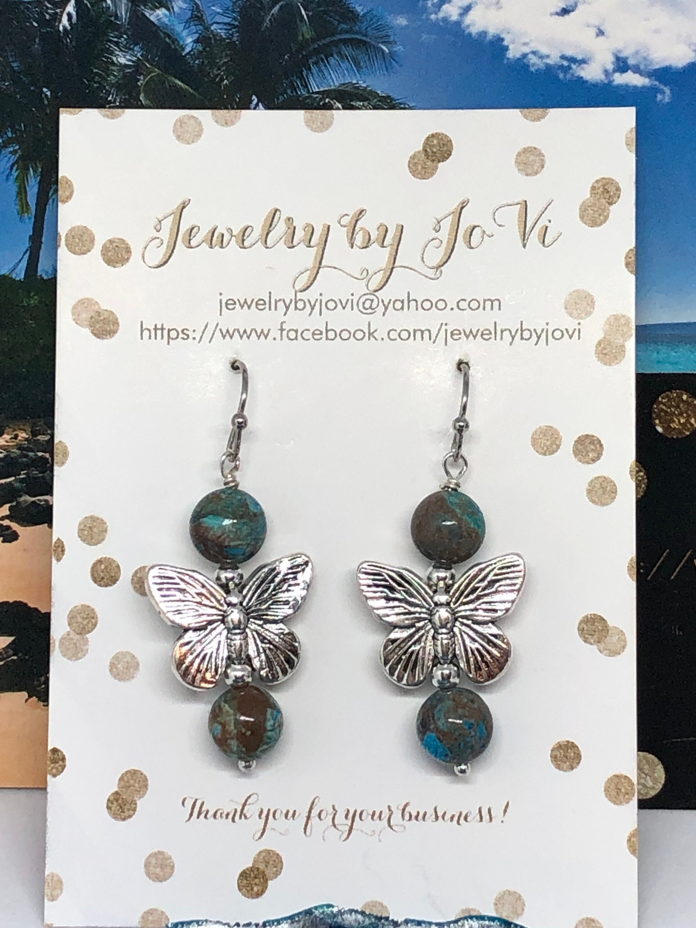 Boucles D'oreilles Rétro Papillons En Résine Brun Argenté - Percées, Parfait état - Occasion
