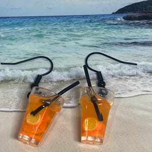 Citrus Drink Dangle Earrings: Novelty Resin Fruit Jewelry