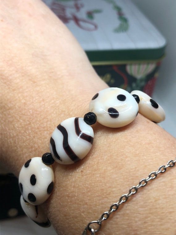 Polka Dot Murano Glass Stretch Bracelet: Striped Bead Jewelry