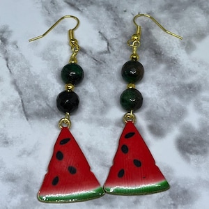 Watermelon Earrings, Watermelon, Watermelon Jewelry, Watermelons, Fruit Earrings, Fruit Jewelry, Watermelon Gemstone Earrings, OOAKJEWELRY
