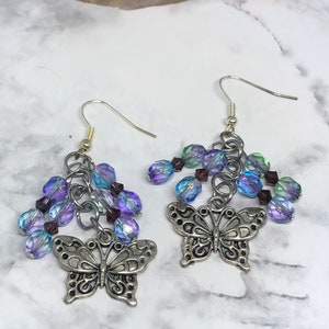 Butterfly Earrings, Butterfly Jewelry, Butterflies, Czech Glass Earrings, Cluster Earrings, Gifts for Her, Butterfly, Jewelry For Her, OOAK