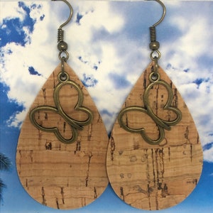Butterfly Earrings, Butterfly Jewelry, Teardrop Earrings, Butterflies, Cork Earrings, Teardrop Dangles, Butterfly, Teardrop Jewelry