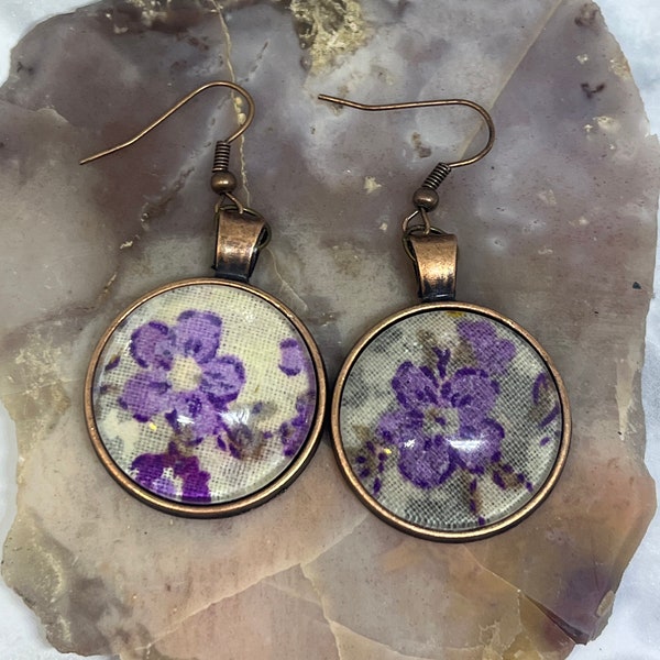 Cabochon Earrings, Floral Earrings, Floral Jewelry, Gifts for her, Handmade Jewelry, Unique Jewelry, Flower Earrings, Flower Jewelry, OOAK