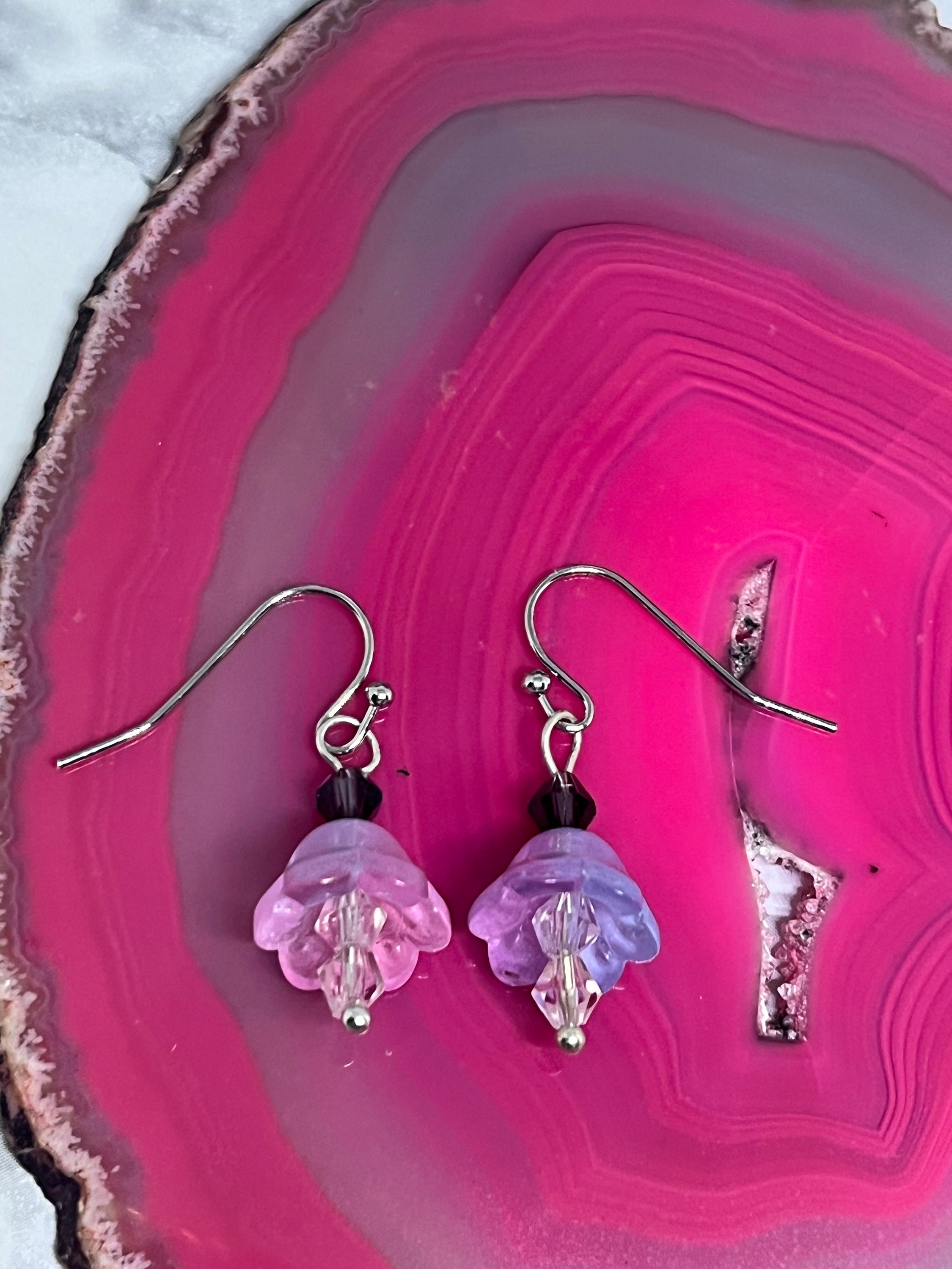 Czech Glass Flower Earrings: Sterling Silver, Swarovski Crystals