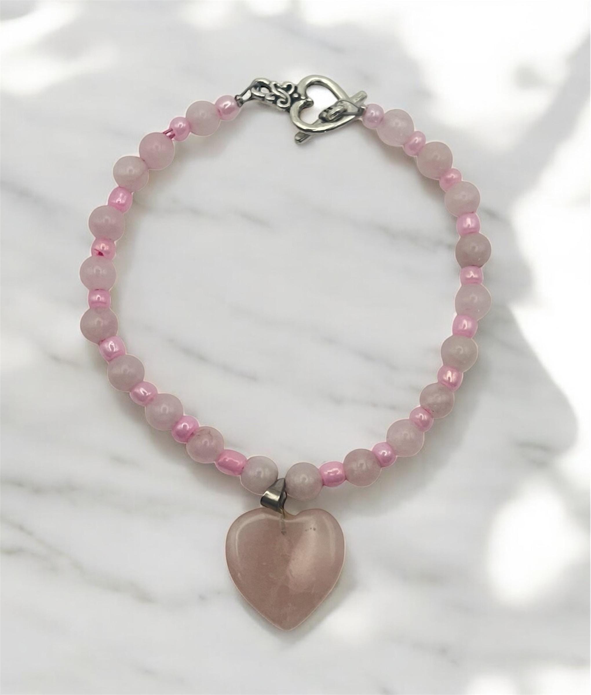 Bracciale In Quarzo Rosa A Forma Di Cuore – Pietre Intrecciate, Taglia Unica, In Confezione Regalo - 2