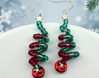 Handmade Christmas Tree Earrings, Jingle Bell, Sterling Silver