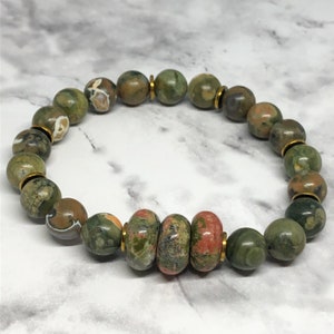 Earth Tone Gemstone Bracelet: Rhyolite, Unakite & Hematite