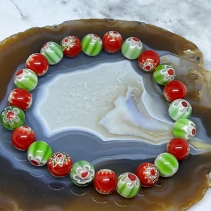 OOAK Jewelry,OOAK Bracelet, Millefiori Beads, Stretch Bracelet, Christmas Bracelet, Gifts for her, Millefiori Bracelet, Millefiori Jewelry,