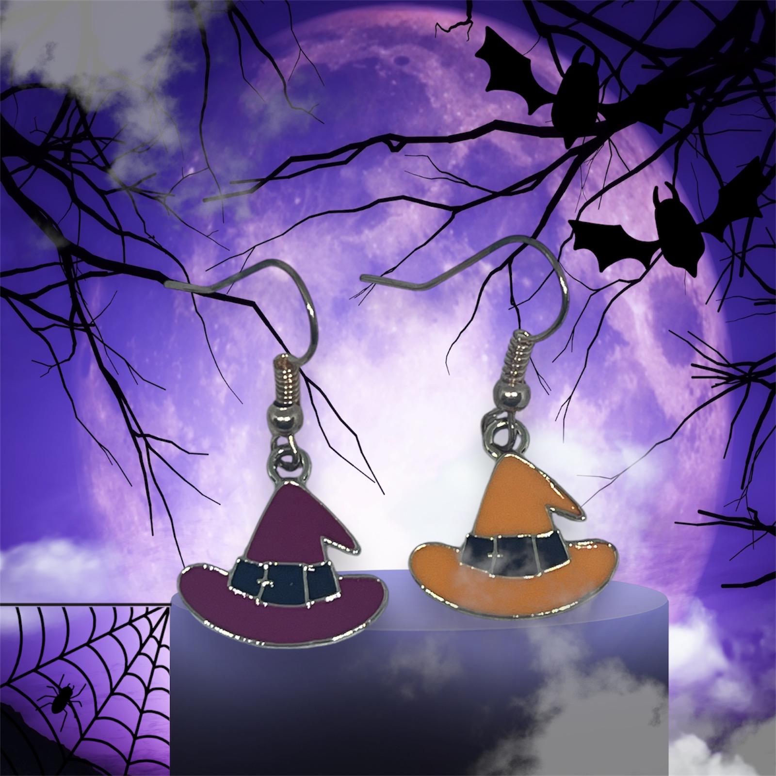 Orecchini con cappello da strega e fantasma, orecchini neri