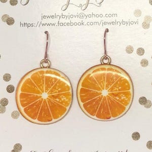Enamel Orange Slice Earrings: Gold Plated Fruit Jewelry