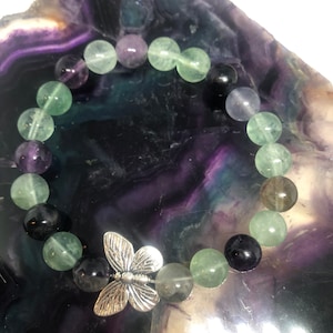 Butterfly Bracelet, Fluorite Bracelet, Fluorite Jewelry, Stretch Bracelet, Fluorite, Gemstone Bracelet, Butterfly Jewelry, Gemstone Jewelry