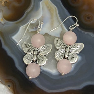 Rose Quartz Earrings, Butterfly Earrings, Butterfly Jewelry, Rose Quartz, Butterflies, Dangle Earrings, Butterfly, Gemstone Earrings, Pink