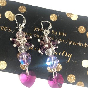 Swarovski Crystal Heart Dangle Earrings: Sterling Silver Valentine Jewelry