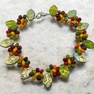 Handmade Autumn Leaf Beaded Bracelet | Fall Jewelry | Boho Harvest Festival Bracelet