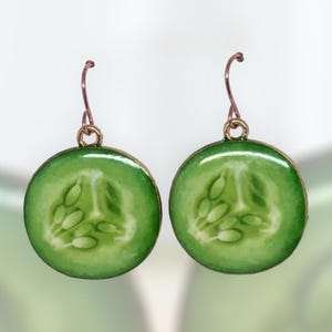 Cucumber Earrings, Cucumbers, Cucumber Jewelry, Food Jewelry, Food Earrings, Cucumber Dangles, Summer Earrings, Summer Jewelry