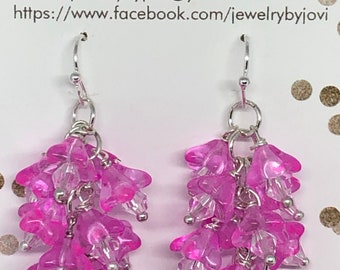 Flower Earrings, Flower Jewelry, Cluster Earrings, Czech Glass Earrings, Czech Glass, Czech Glass Flowers, Pink Flower Earrings, Flowers