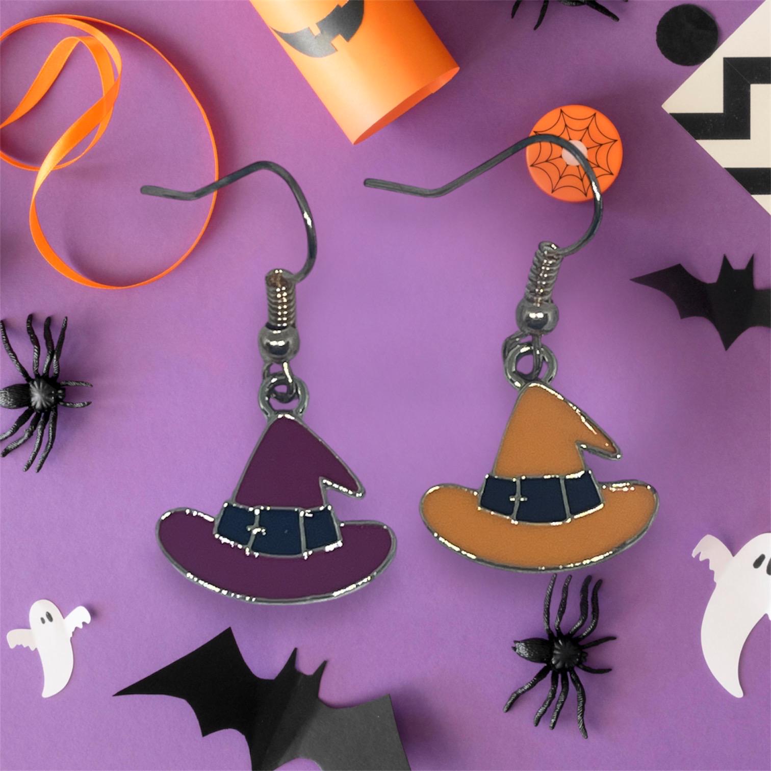 Orecchini con cappello da strega, orecchini di Halloween, orecchini
