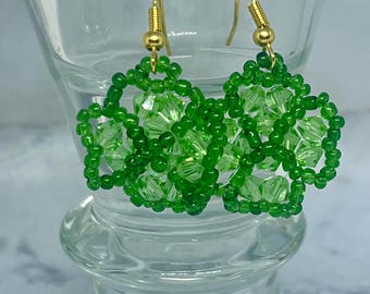 Handmade Green Beaded Shamrock Earrings: St. Patrick's Day Jewelry
