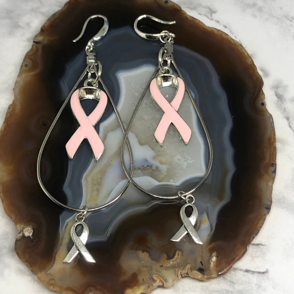 Breast Cancer, Breast Cancer Earrings, Teardrop Earrings, Awareness Earrings, Breast Cancer Jewelry, Awareness Jewelry, Dangle Earrings