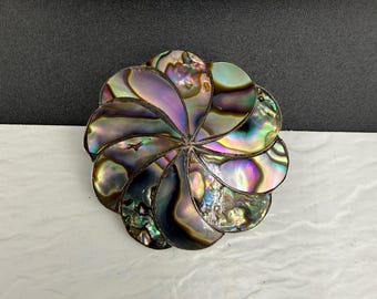 Vintage Taxco Estate Sterling Silver Blombrosch Vindsnurra Abalone Inlägg