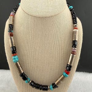 Vintage Tommy Singer Necklace Estate Heishi Turquoise Coral Onyx Beads 19in