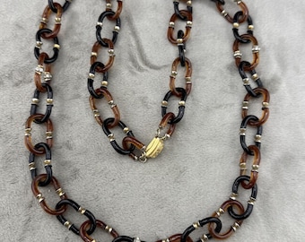 Vintage Signed Archimede Seguso For Chanel Necklace Glass Link Faux Tortoise