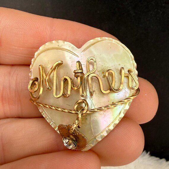 Vintage Mother Brooch Heart Mother of Pearl Gold Tone Sweetheart