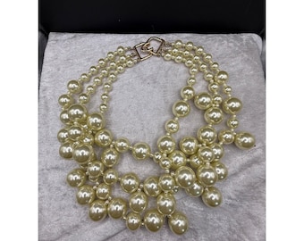 Vintage Multi Strand KJL Faux Pearl Bib Statement 19"